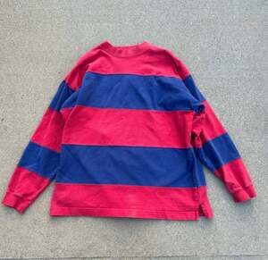 Vintage 90s GAP Red and Blue Wide Stripe Long Sleeve Cotton Rugger Shirt